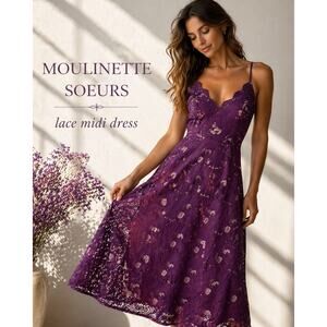 Moulinette Soeurs Purple Lace Midi Dress Size 0 Anthropologie Romantic Boho
